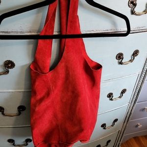 Sundance Red soft suede hobo bag
